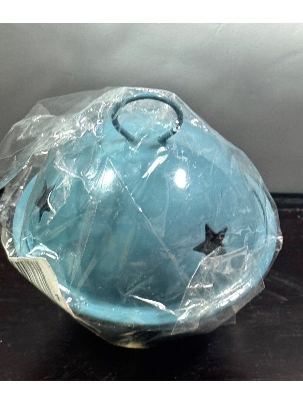 Blue Metal Decorative Bell With Star Cutouts & Loop Handle Made In Taiwan